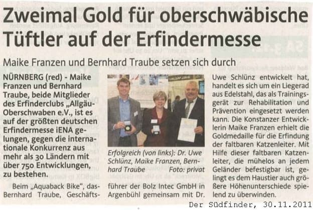 Artikel im Südfinder zur Verleihung der goldenen Erfindermedaille für Maike Franzen